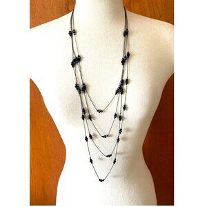 Black Multi-Strand Beaded Layered Necklace